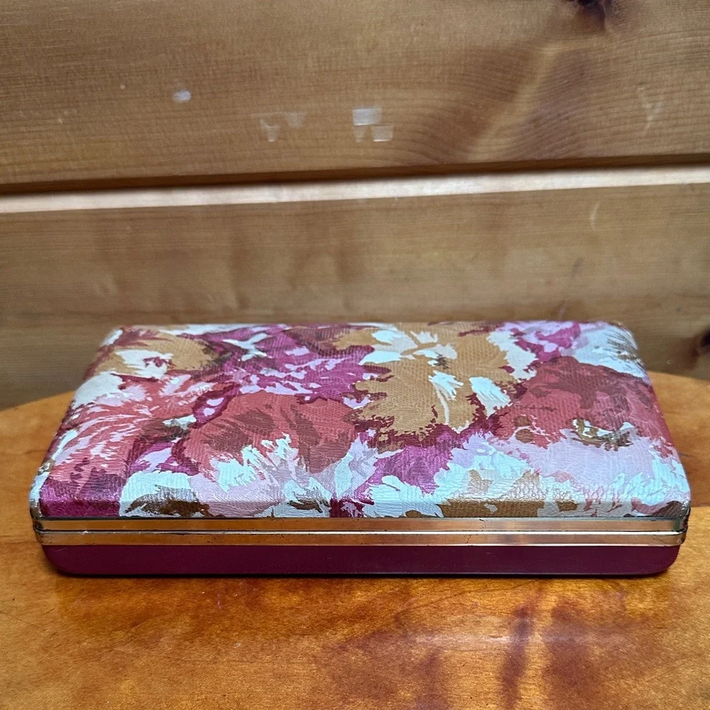 Vintage Floral Jewelry Ring holder Case Organizer with Goldtone Accents